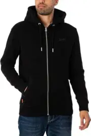 Superdry Mens Essential Zip Up Hoodie Track Top Jumper Vintage Black