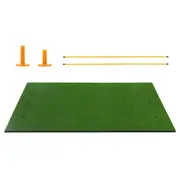 Costway 3-in-1 Golf Hitting Practice Mat Turf Artificial Lawn Grass Pad 2 Tees & Alignment Sticks Golf Training Aid