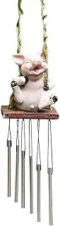 Leefasy Sculptural Wind Chime Pig Statue Figurine Unique Decorative Accent for Patio