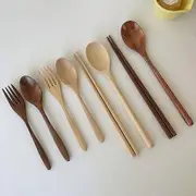 Wooden Spoon / Fork / Chopsticks / Set Set - Spoon & Chopsticks - Dark Brown - One Size
