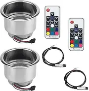 2 pcs Stainless Steel Cup Holder, RGB LED Light Drink Cup Holder with Remote Control for Marine Boat Car Truck RV