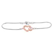 Macey Worldwide Jewelry Silver Diamond Double Heart Fine Bracelet 1/20 CT
