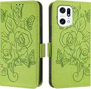 Phone FILP Case Compatible with Oppo Find X5 Pro Case,Wallet Case Slim PU Leather Phone Flip Folio Case,Shockproof Protective Case with Card Holders+Wrist Strap Protective Case(Green)