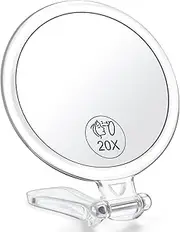 AMISCE 20x Magnifying Mirror, Travel Handheld Mirror - 2-Sided Hand Mirror with 1X 20X Magnification & Adjustable Handle, Portable Small Travel Makeup Mirror, Girl Women Mother's Gift