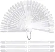 200 Pcs Transparent Nail Swatches Sticks, Fan-shaped PVC False Nail Art Tips Display Practice Sticks Tool with Metal Split Ring Holder