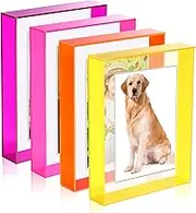 Kathfly 4 Pcs 5x7 Floating Picture Frame Acrylic Frames for Wall Mounted or Tabletop Standing Decorative Magnetic Photo Frames Neon Translucent Hanging Frame, Display Photo up to 7x9 (Bright Colors)