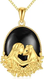 Horse/Dog/Wolf Necklace Jewelry Gifts for Women Girls Sterling Silver Black Onyx