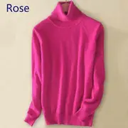 Wool Pure Cashmere Sweater Women's Knitted Turtleneck Cashmere Jumper Pullover Elasticity Pull Femme High Neck Knitting Sweaters Sweater rose 3XL