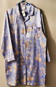 Image Womens XX Large Blue Robe Button Front Pocket Rose Applique NWT