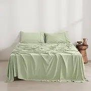 Dreamaker Queen Microfiber Sheet Set, Ultra Soft Plush Pre Washed Microfibre Bedding, Flat Sheet, Extra Deep 40cm Fitted Sheet & 2 Pillowcase, 4 Pieces, Sage Green, Queen Bed