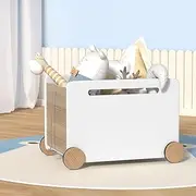 Keezi Kids Toy Box, Children Toys Container Storage Organiser Chest Furniture Multifunctional Activity Play Living Room Bedroom Decor, MDF with 4 Wheels White