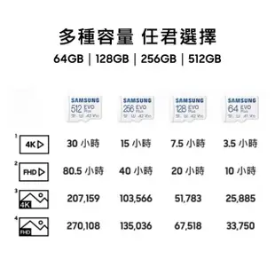 【SAMSUNG 三星】EVO Plus microSDXC U3 A2 V30 128GB記憶卡 公司貨(4K/手機/平板/GoPro/空拍機/運動攝影)