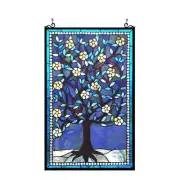 32" Tiffany Style Stained Glass Tree with Flowers Window Panel Suncatcher