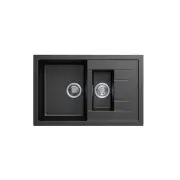 Mozart Granite Kitchen Sink - 780 x 500mm 1+1/4 Bowl with Reversible Drainer - Deep Black - Top/Under Mount