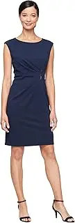 [S.L. Fashions] Women's Short Stretch Sheath Business Casual Day Dress with Side Ruched Waist and Hardware Detail
