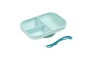 Beaba Silicone Baby Infant Toddler Suction Divided Plate & Spoon - Blue