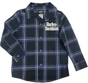 [HARLEY-DAVIDSON] Little Boys' Brushed Plaid Toddler Long Sleeve Tee - Black