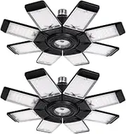 Deformable LED Garage Light - 20000 Lumen 6500K Daylight 200W, Eight Leaf Garage Organization Ceiling Lighting, Pack of 2