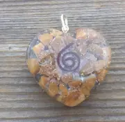 ORGONE YELLOW JASPER GEMSTONE HEART SHAPED PENDANT ORGONITE (ONE)