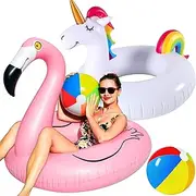 FindUWill 2 Pack 42'' Inflatable Pool Floats Flamingo Unicorn Swim Tube Rings, Beach Floaties, Swimming Toys, Lake and Beach Floaty Summer Toy, Pool Float Raft Lounge for Adults Kids