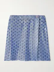 [Missoni] Missoni - Wrap-effect Metallic Crochet-knit Mini Skirt - Blue - IT42 IT 42 Blue