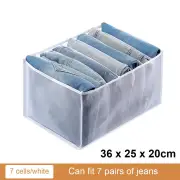 Mesh Storage Bag Clothes Jeans Pants Drawer Organizer Boxes Space Saver White - White 7 Grids L