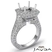 Cushion Diamond Engagement Ring 18k White Gold Halo Pave Set Semi Mount 2.1Ct