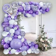 93Pcs Purple Balloon Arch Kit, Lavender Purple White Balloon Garland Kit with Bu