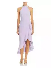 AQUA Crepe Ruffled Midi Dress Women's 10 Lavender Solid Zip/Hook & Eye Closure~