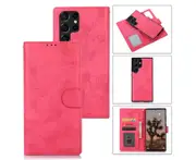 Detachable Wallet Phone Case for Easy Portability (Rose Red), Flip Case for Samsung Galaxy S22 Ultra