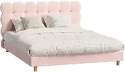Oikiture Bed Frame Queen Size Tufted BedHead Boucle Fabric Pink
