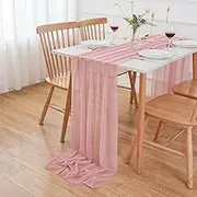 AOKSUNOVA Pink Table Runner Chiffon Wedding Table Runner for Table Decoration Party Baby Shower Decorations for Girl 3m x 70cm