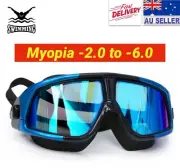 Prescription Myopia Swimming Goggles Wide Large Anti-fog HD Adult -2.0 to -6.0