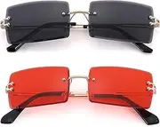 [Hycredi] Rectangle Sunglasses for Men/Women Small Rimless Square Shade Eyewear