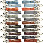 [Unittype] 12 Pcs Fathers Day PU Leather Thank You Key Chains Gifts Bulk Inspirational Appreciation Gift Motivational Quote Keyrings with Lobster Clasp Loop for Men Church Members Coworker Volunteer