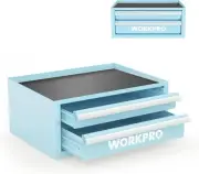 WORKPRO 12.5" Mini Tool Box with 2 Drawers & 1 Open Top Storage, Macaron Blue