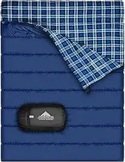 AGEMORE Cotton Flannel Double Sleeping Bag for Camping, Backpacking Or Hiking. Queen Size 2 Person Waterproof Sleeping Bag for Adults Or Teens. Lightweight with Compression Sack