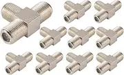 Peakloong 10-Pack 3-Way F-Type Coax Cable Splitter Combiner Female to 3 Female for Video VCR Antenna TV Cable Satellite,Silver