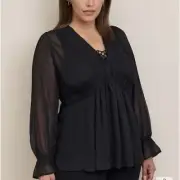 NEW Torrid Babydoll Crinkle Lurex Chiffon Crochet Lace-Up Top 4X