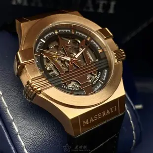 MASERATI手錶, 男女通用錶 42mm 玫瑰金六角形精鋼錶殼 黑玫瑰金色機械鏤空鏤空, 運動錶面款 R8821108030