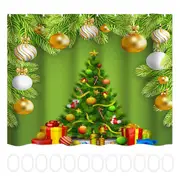 150x180cm Christmas Tree Themed Pattern Waterproof Shower Curtain with Hooks Bathroom Decor