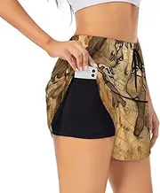 [WURTON] Women's World Map World Globe Print Sports Shorts Gym Workout Two Layer Yoga Running Shorts