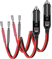 2 Pack 12V Fused Cigarette Lighter Male Plug with Leads & LED Light, 16AWG Car Replacement Heavy Duty Male 15A Fused Cigarette Lighter Socket Cord