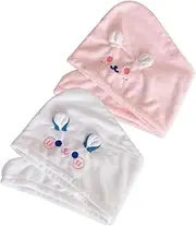 FRCOLOR 2Pcs Absorbent Hair Wraps Quick Drying Fleece Hair Drying Towels with Cute Cartoon Patterns Lightweight Design for Women Bath Cap for Steam Protection for Fast