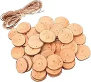 HOODANCOS 50pcs Natural Wood Log Slices Discs for DIY Crafts and Wedding Centerpieces Includes Jute Twine for Easy Decoration and Crafting