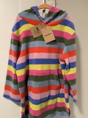 Mini Boden Girls 4-5 Multicolor Stripe Towelling Terry Hooded Swim Coverup NWT