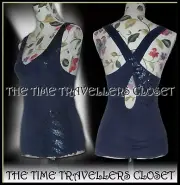 BNWT KATE MOSS TOPSHOP NAVY BLUE SHEER SEQUIN CROSS EMBELLISHED VEST TOP UK 10