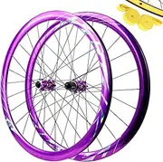 ZECHAO Alloy 700C Bicycle Front and Rear Wheel, 24H Road Bike Wheelset Disc Brake Front 2 Rear 4 Bearings Double Wall Rims 8-12 Speeds Wheelset(Purple-MS,15 * 100/12 * 142MM)