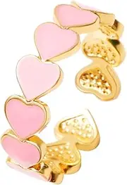 [Spiritrain] Colorful Enamel Heart Finger Ring Gold Silver Plated Sweet Pink Love Hearts Adjustable Open Promise Rings for Women Wedding Bridal Birthday Party Valentines Day Christmas Fashion Jewelry Gifts