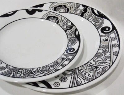 *NEW Corelle Vive NOUVEAU Choose: DINNER or LUNCH PLATE Black Grey White Paisley